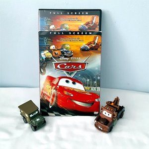 Disney Pixar DVD Cars 2006 Release Plus 2 Mattel Cars; Jeep & Mater Tow Truck